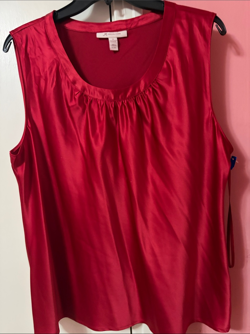 JM Collection Red Satin Sleeveless Scoop Neck Top